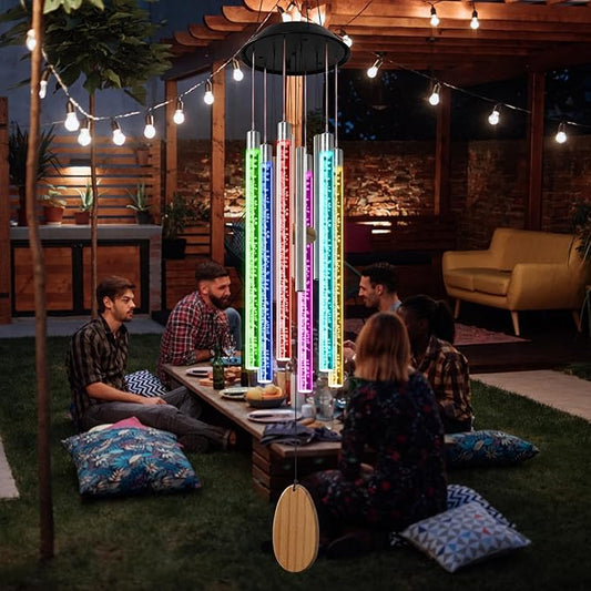 Solar Wind Chimes for Outside,37 Inch Memorial Wind Chimes Gifts for Mom Grandma, 6 LED Tubes Color Changing Waterproof Windchimes Hanging Ornament for Home Outdoor Patio Garden Yard