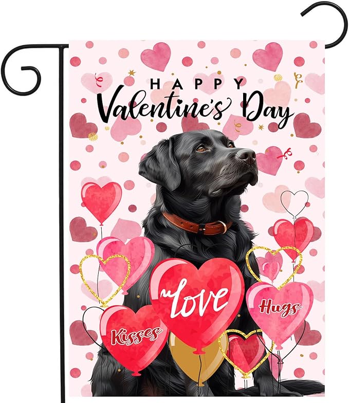 Black Lab Valentine Garden Flag Valentines Day Flags for Outside 12x18 Double Sided Small Yard Flags Labrador Dog Valentine's Day Decor Outdoor Lawn Valentines Banners Front Porch