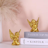 orenm 2 Pack Resin Cherubs Gold Angel Statue Figurine, Garden Sleeping Cherub Statue Sculpture Indoor Outdoor Home Decoration, Cute Adorable Angle Sculpture Memorial Statue(4" Height) (Gold)