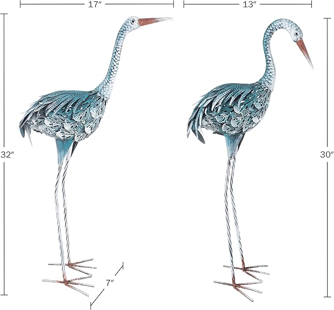 Pure Garden Standing Crane Garden Statue Set of 2-30 and 32-Inch-Tall Metal Yard Art Crane Statues for Outdoor Decor - Yard Crane Garden Sculptures & Figures- Lawn Ornaments for Patio or Pond