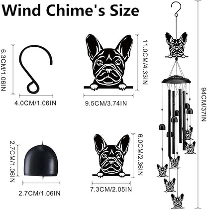 Bulldog Wind Chimes for Outside/Indoors, Bulldog Gifts for Women Mom Grandma, Aluminum Tubes Windchimes S Hook, 37" Wind Chime Hanging Decor for Home Patio Garden Porch Yard (Black-Bulldog)