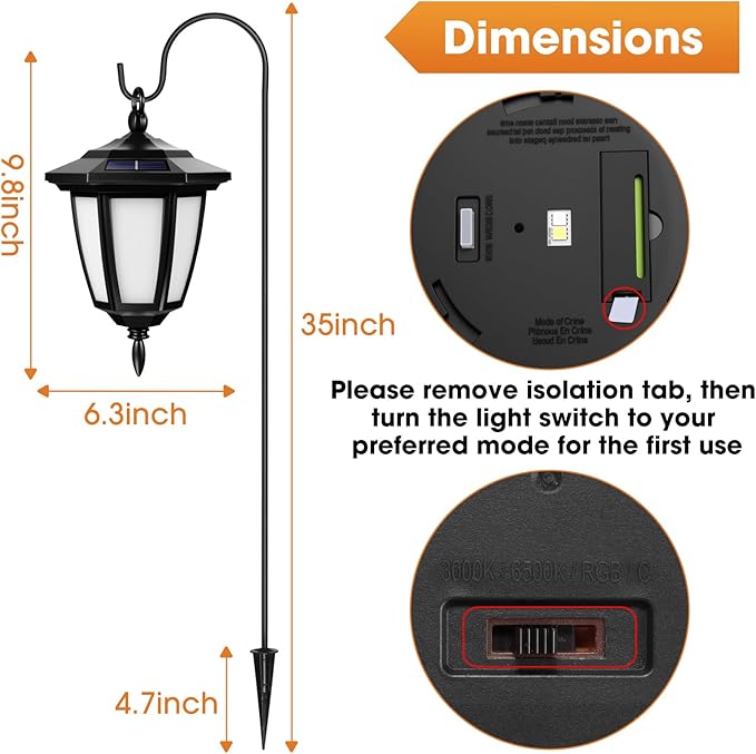 Viewsun 34 Inch Solar Hanging Lights, Shepherd Hook Lights with 4 Lighting Modes Waterproof Outdoor Decorative Solar Lantern Lights for Garden Decor, Patio, Backyard, Pathway, 2 Pack