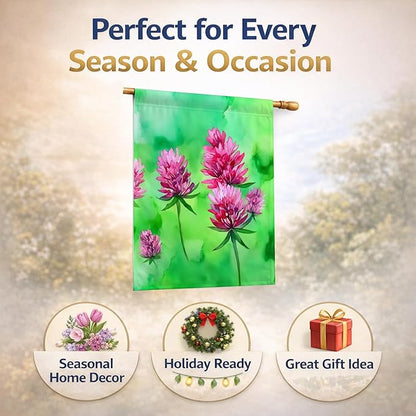 Caroline's Treasures Vermont Red Clover in Watercolor House Flag Large Porch Sleeve Pole Decorative Outside Yard Banner Artwork Wall Hanging, Polyester, House Size, Multicolor