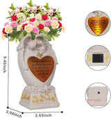 Cemetery Decorations for Grave, Garden Angel, Solar Lights, Family Memorial Statue, Funeral Gift, LED Vase, Crying Angel (Beige)
