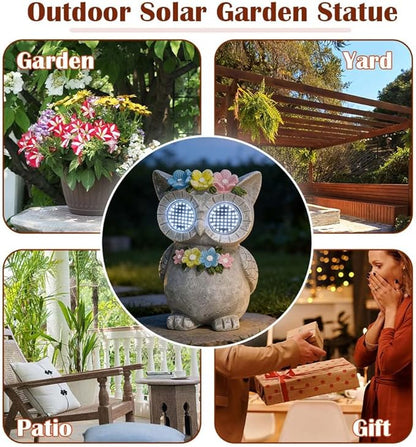 Outdoor Solar Garden Statue, Dynamic LED Light with Flower Sculpture, Art Decor for Patio Porch Lawn Backyard, Housewarming Gifts for Women (Stone Owl)