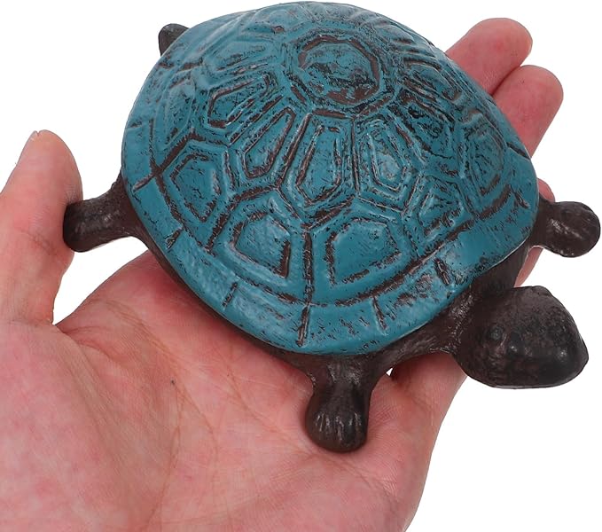 Hemoton Cast Iron Turtle Key Holder Outdoor Garden Statue Safe Storage Box Hidden Key Hider Decorative Tortoise Ornament in Sea Blue for Home and Patio