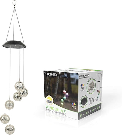 Solar Metal Orb Wind Chime Mobile - Rainbow Color Changing LED Lights, Outdoor, Weather Resistant - for Home, Garden, Decoration, Trees, Patio, Deck
