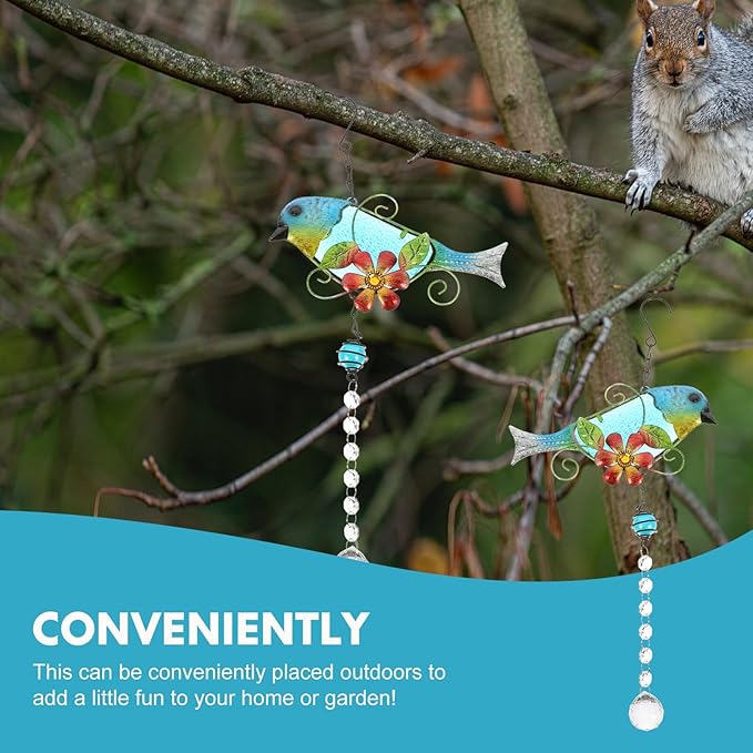 SHINEOFI Painted Songbird Glass and Iron Garden Hanging Ornament Outdoor Decorative Statue for Patio Window Sun Catcher with Crystal Accents Compact Garden Supplies Decor