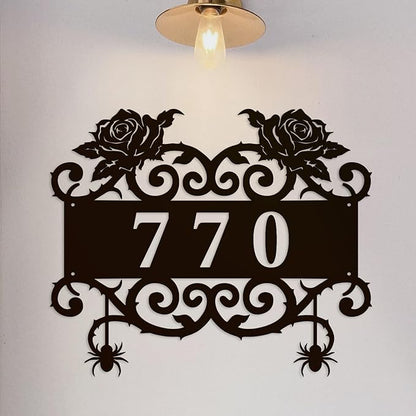 Personalized Gothic House Number metal Signs,Custom Address Number Metal Wall Art Decor,Black Plaques Outdoor wall Decorative Signage,Shed(8-30 Inches) (Rose A)