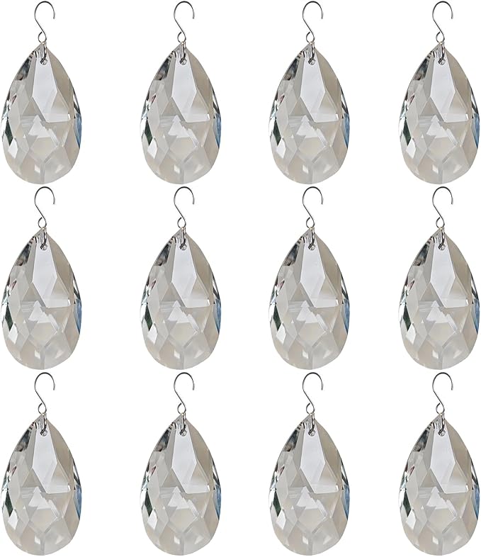 12 PCS Clear Crystal Glass Prism Suncatcher, Christmas Hanging Ornaments, Rainbow Pendants Maker, Hanging Crystals Prisms for Windows, Xmas Tree Decorations for Home Decor