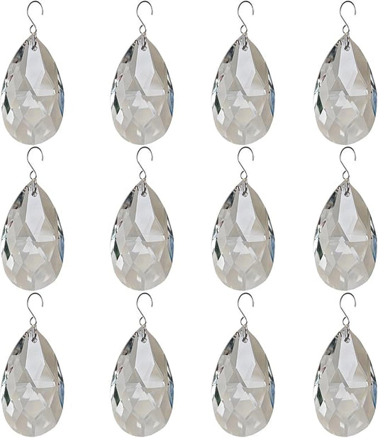 12 PCS Clear Crystal Glass Prism Suncatcher, Christmas Hanging Ornaments, Rainbow Pendants Maker, Hanging Crystals Prisms for Windows, Xmas Tree Decorations for Home Decor
