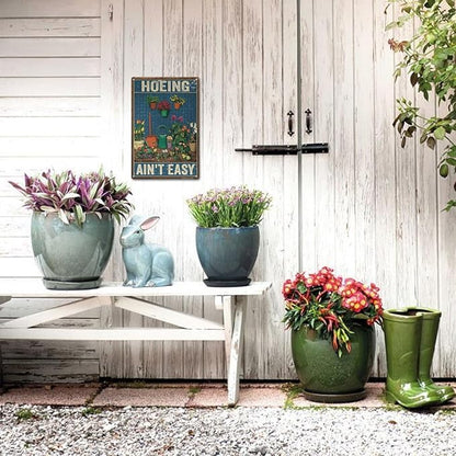 Funny Garden Sign – Hoeing Ain’t Easy | 12x8″ Vintage Metal Sign for Outdoor Garden Decor - Comical Gardening Gift for Women & Plant Lovers, 2485