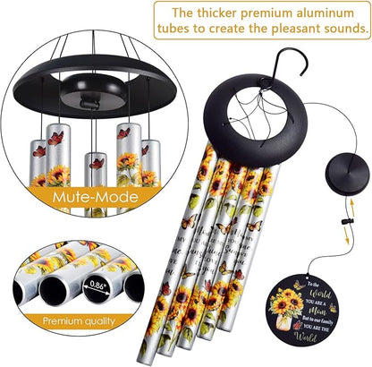 Sunflower Wind Chimes with Heartfelt Message Gift for Mom, Mother's Day Best Gifts for Mom Wind Chimes for Outside, Love Reminder Gifts for Mother Birthday Thanksgiving Christmas from Daughter Son