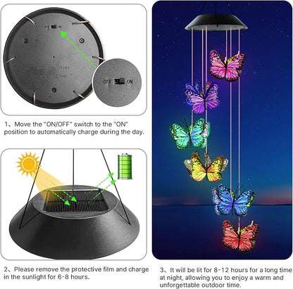 Wind Chimes for Outside, AVEKI Butterfly Solar Wind Chime Waterproof LED Color-Changing Wind Chimes Solar Powered Lights for Home Garden Christmas Decoration Gifts…