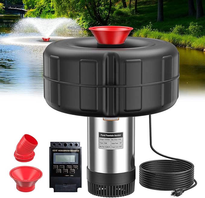 Pond Fountain Pump for Outdoor Pond – 1HP 750W 15000 GPH Submersible, 360° Circulation & Oxygenation, Dual Spray, Garden, Backyard, Fish Pond, Irrigation