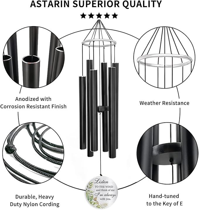 ASTARIN Personalized 30" Memorial Wind Chimes for Outside, Bereavement Gift in Remembrance of a Loved One, Sympathy Gift for Loss of Mother Father Husband, Garden Patio Decor