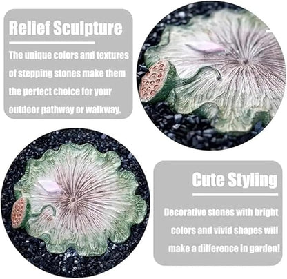 Garden Stepping Stone 5 Pcs Lotus Leaf Garden Path Stones Outdoor Decorative 3D Stepping Stone Patio Yard Ornaments