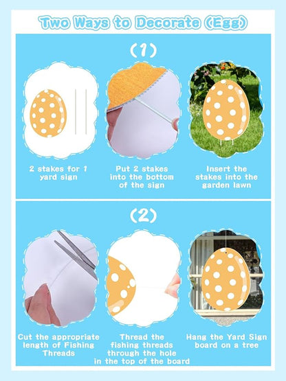 12Pcs Easter Yard Signs Outdoor Decorations Pastel Easter Egg shaped Yard Sign with Stakes Colorful Eggs Garden Signs for Garden Lawn Home Party Supplies (12 Pcs Eggs)