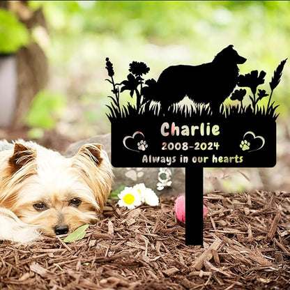 Custom Shetland Sheepdog Dog Memorial Grave Marker,Personalized Pet Dog Memorial Garden Stake,Flora Dog Memorial Plaque Burial Stake Engraved Sign,Dog Sympathy Grave Stake,Dog Statue Headstone
