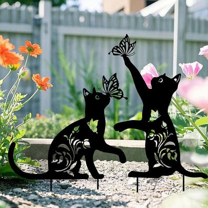 WONDER GARDEN Metal Cat Decor for Outside - 2 Pack Garden Stakes Decorative, Black Cat Silhouette Statues Lawn Ornaments Yard Art Patio Decor Women Men Mom Gifts