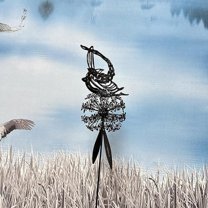 Flower Fairy Dancing with Dandelion Garden Sculpture,Angel Metal Ornaments Stainless Steel Statue Decorations,Wonderland Outdoor Yard Lawn Patio Stakes Sculptures Decor (G)