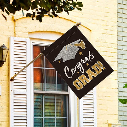 AVOIN colorlife Diploma Cap Congrats Grad House Flag Double Sided, Class Of 2026 Graduation Yard Outdoor Decoration 28 x 40 Inch