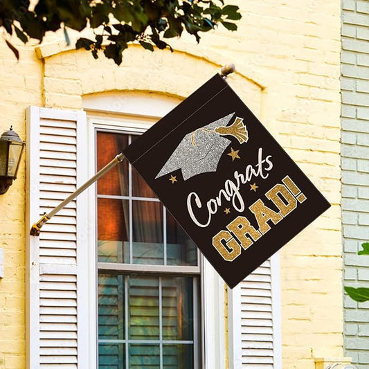 AVOIN colorlife Diploma Cap Congrats Grad House Flag Double Sided, Class Of 2026 Graduation Yard Outdoor Decoration 28 x 40 Inch