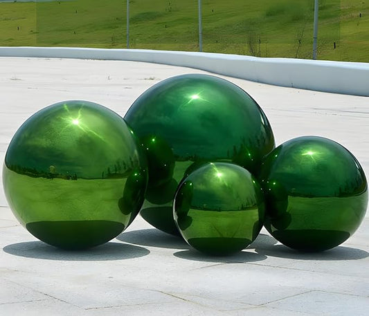 Stainless Steel Gazing Globe Mirror Ball, Decorative Gazing Balls for Garden, Reflective Smooth Garden Ball Sphere for Outdoor Yard Decoration (Green, Dia: 10 inch)