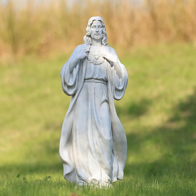 EROMMY 24.8'' Sacred Heart of Jesus Statue Hand-Painted Catholic Jesus Christ Figurine for Garden, Outdoor Yard, Patio, Lawn, Hallway, Religious Gift
