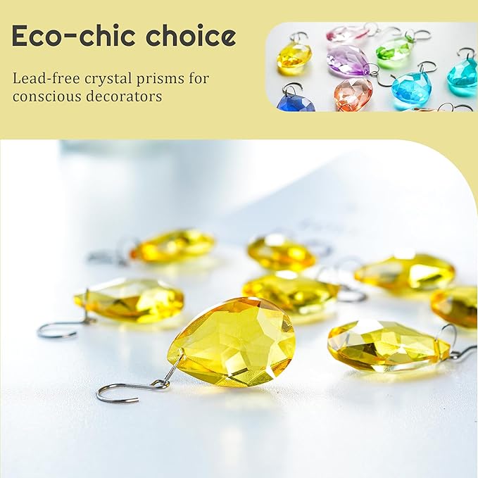 H&D HYALINE & DORA 10pcs Bauhinia Crystal Suncatcher Prisms Chandelier Beads Replacement 38mm Hanging Crystals Ornament Pendant for Window Wedding Party Decor,Yellow