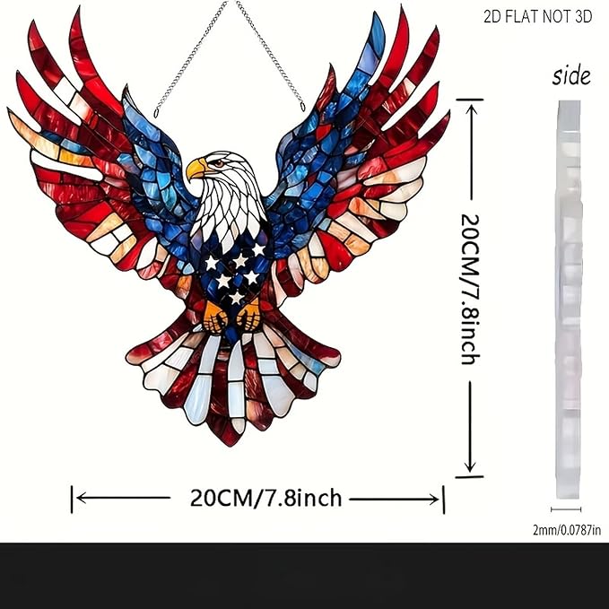 4th of July Sun Catcher for Window Hanging with Eagle Designs Acrylic Stained Glass for Garden 250th Anniversary America Ornament Blue Red White Independence Day Party Decor