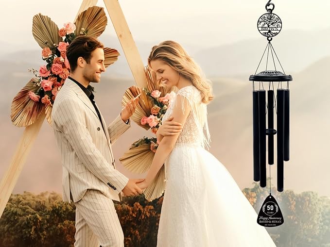 Personalized Anniversary Wind Chimes Gifts for Couple, Custom 60th/50th/40th/30th/25th/20th/10/5 Wedding Gift for Couple, Happy Anniversary Decorations,Romantic Outdoor Decor