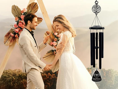 Personalized Anniversary Wind Chimes Gifts for Couple, Custom 60th/50th/40th/30th/25th/20th/10/5 Wedding Gift for Couple, Happy Anniversary Decorations,Romantic Outdoor Decor