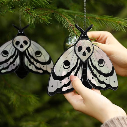 Yalikop 2 Pcs Death Moth Suncatcher Decoration Gothic Skull Stained Glass Window Hangings Decor Death Head Moth Butterfly Sun Catcher for Office Home Garden Windows Decor