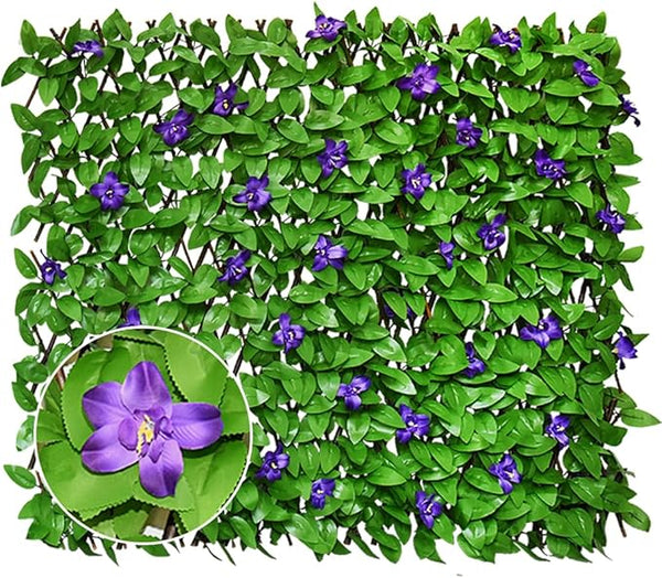 Expandable Privacy Screen with Artificial Flower for Balcony Patio Fence Greenery Privacy Fence Outdoor Purple Flowers 1pcs