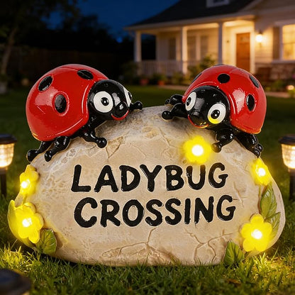 Solar Ladybug Garden Statues 4.7" Resin Ladybug Solar Lights Waterproof Outdoor Yard Patio Lawn Decor House Warming Birthday Gifts for Women Mom Wife Grandma Sister