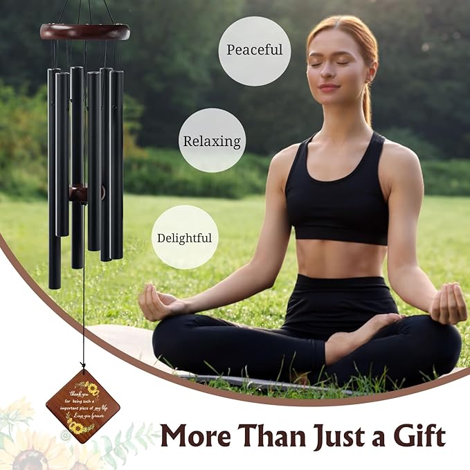Sunflower Wind Chime with Thank You Quote Important Piece of My Life, Memorial Gift for Mom, Dad, Teacher, Friend or Farewells, 36" Outdoor Sympathy Chimes for Remembrance & Comfort