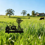 WADORN Farms Tractors Windmills Metal Decorative Stakes, Black Tractors Outdoor Statues Silhouette Funny Rustic Farm Gifts Farmhouse Ornaments for Farm Yard Art Garden Patio Backyard Lawn Decors