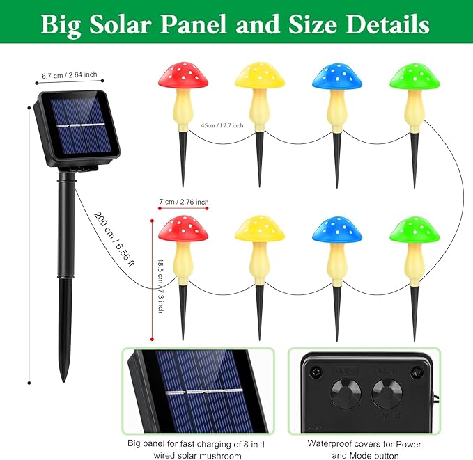 ReyeeInc Solar Garden Decor Lights, Solar Powered Mushroom Outdoor Waterproof Long Lasting Mushrooms Stake Lightings with 8 Lights and 8 Modes for Yard Lawn Flowerbed Pathway Decoration (8 in 1)