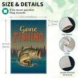 Gone Fishing Garden Flags, 12x18 in Double Sided Farmhouse Outdoor Lawn Decor Yard Flag Gifts, Lake House D閏or, Bass Fishing Banner for Fisherman, Angler Home Flag Gifts for Fisher