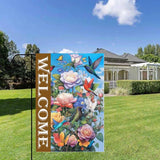 Gkyygk Welcome Garden Flag Roses Hummingbirds Butterflies Double Sided 12x18 Inch Banners Welcome Yard House Outside Outdoor Summer Decoration