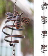 Iron Rain Chains with Bee Spiral, 8-1/2 Feet Length Replacement Downspout for Gutters Outsides, Dark Bronze