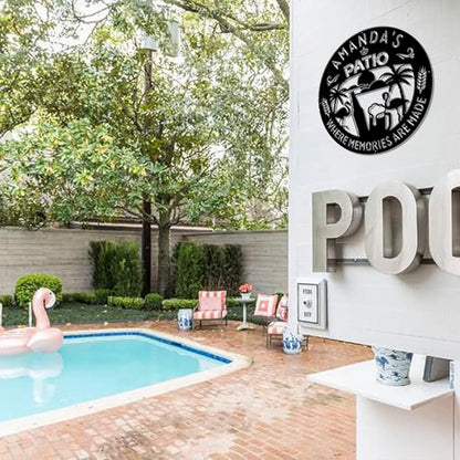 MeMate Patio Sign Outdoor Decor, Personalized Metal Sign for Backyard, Patio, Custom Name Signs for Garden Porch, Deck, Flamingo Beer Large Metal Sign for Outside, Housewarming Gifts