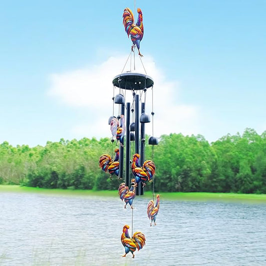 Chicken Wind Chimes for Outside, Black Metal Windchimes Outdoors, Chickens Gifts for Women/Men, Garden/Yard Decor, Memorial/Birthday Gifts for Grandma/Mom, Durable Chimes for Outdoors
