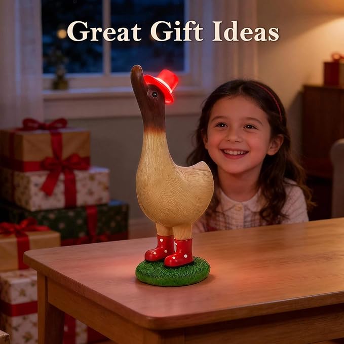 Garden Duck Statues with Solar Hat Light Outdoor Decor, Cute Runner Duck Figurines for Yard Patio Lawn, Animal Ornaments Resin Crafts, Gifts for Women Mom Housewarming