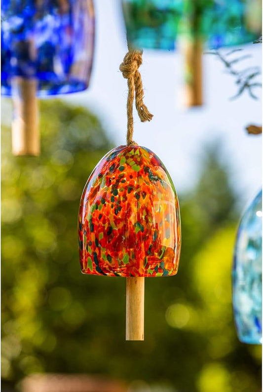 Evergreen Garden Colorful Art Glass Wind Chime | Orange Amber| Solid Wood Striker | Natural Deep Tone | 8 Inches Tall | Beautiful Gift for Patio, Garden, Outdoor Home Decor