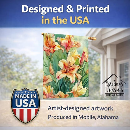 Caroline's Treasures Utah Sego Lilies in Watercolor House Flag Large Porch Sleeve Pole Decorative Outside Yard Banner Artwork Wall Hanging, Polyester, House Size, Multicolor