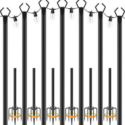 NUERPO 7 Pack String Light Poles,Metal Poles for Hanging Outdoor Light Strings,7 Pack 10 FT Light Poles Stand for Outside Garden,Patio,Wedding,Backyard,Deck,Party
