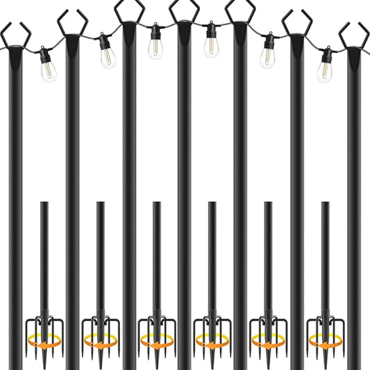 NUERPO 7 Pack String Light Poles,Metal Poles for Hanging Outdoor Light Strings,7 Pack 10 FT Light Poles Stand for Outside Garden,Patio,Wedding,Backyard,Deck,Party