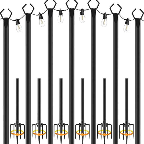 NUERPO 7 Pack String Light Poles,Metal Poles for Hanging Outdoor Light Strings,7 Pack 10 FT Light Poles Stand for Outside Garden,Patio,Wedding,Backyard,Deck,Party